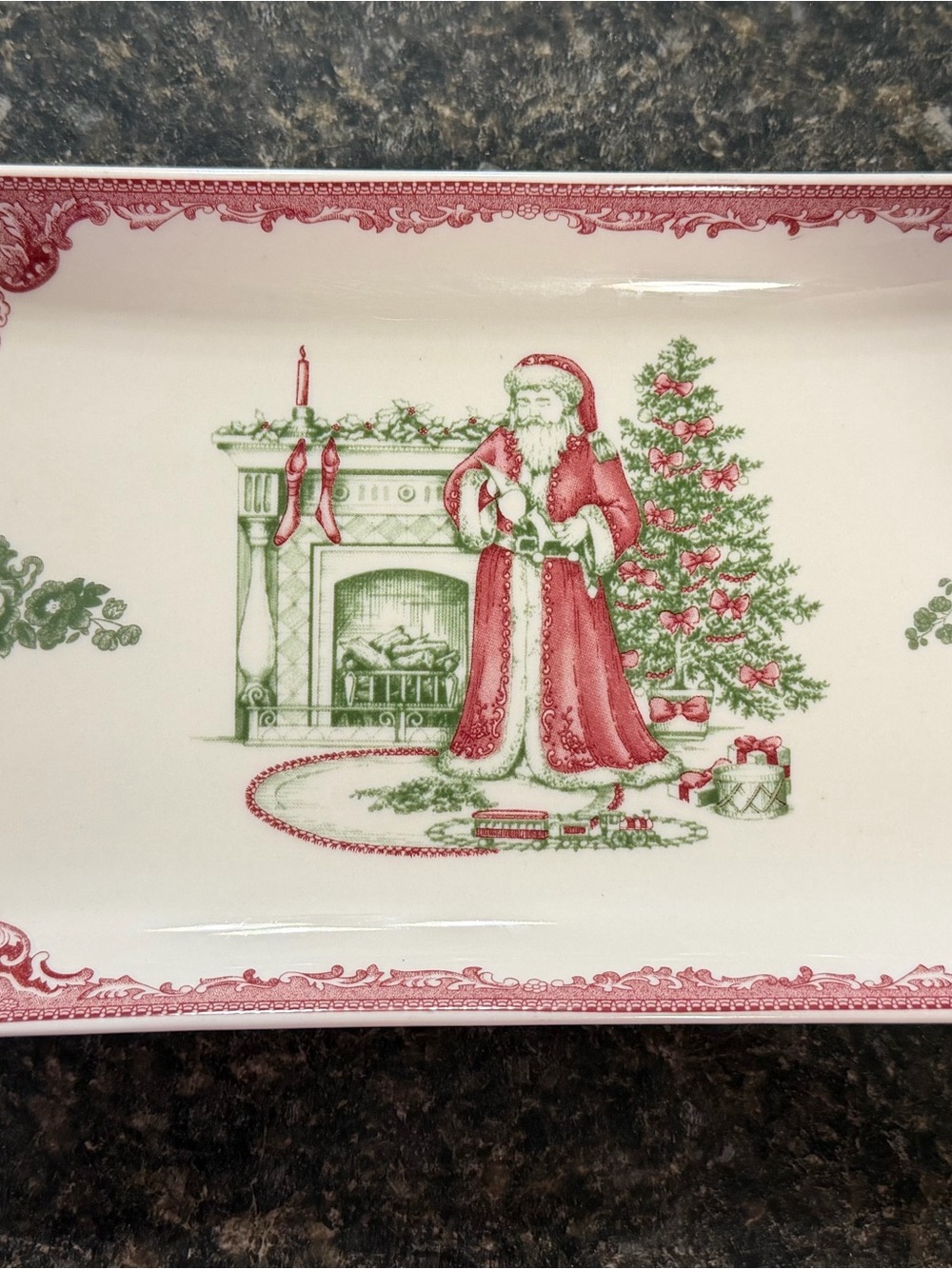 Johnson Brothers Old Britain Castles Pink Christmas Santa Platter Tray